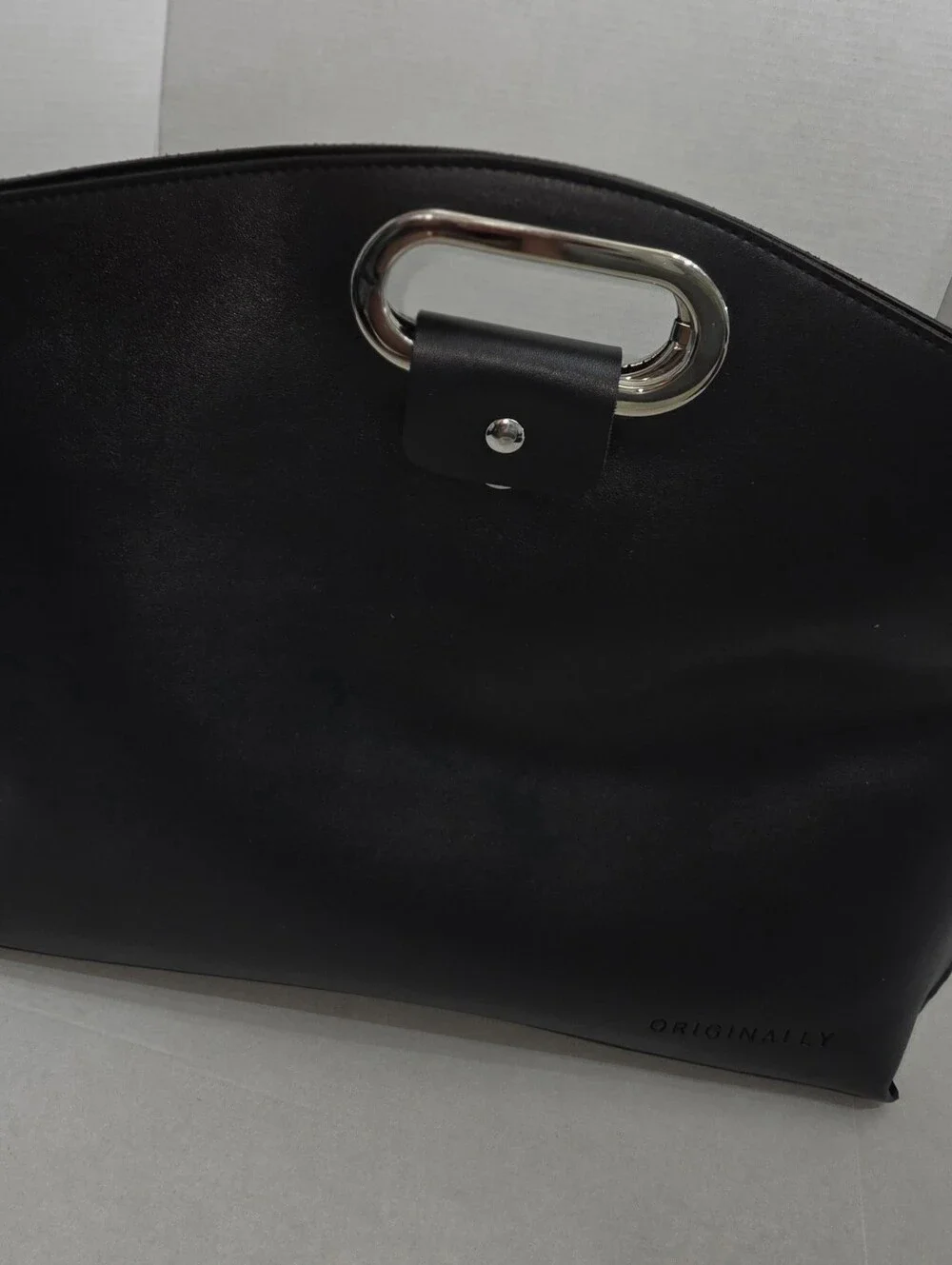 Originally Black Structured Tote Bag Silver Oval Handles Modern Minimalist